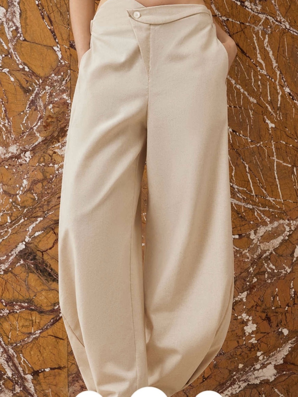MICAS NWT LINEN ASYMMETRICAL RUCHED BARREL TROUSERS 2XL